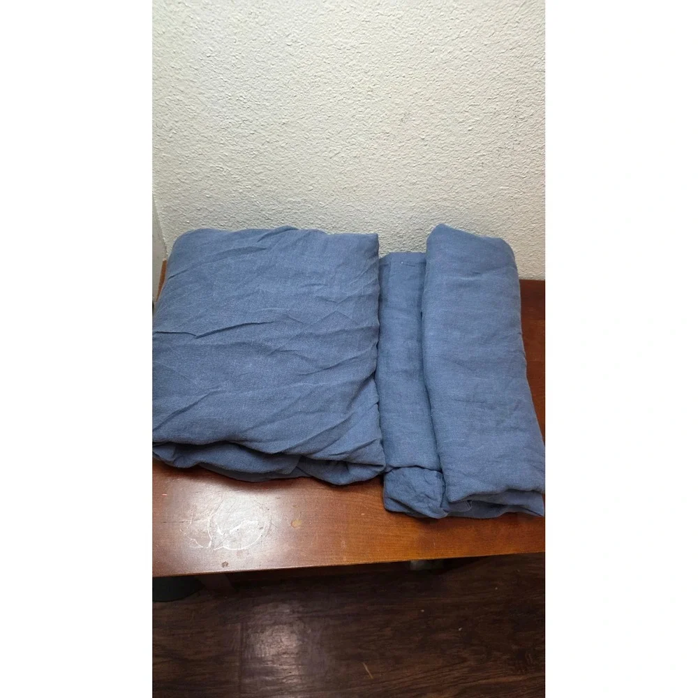 Brooklinen Linen Flat Fitted Sheet Queen Blue 100% Linen Bedding Portugal
